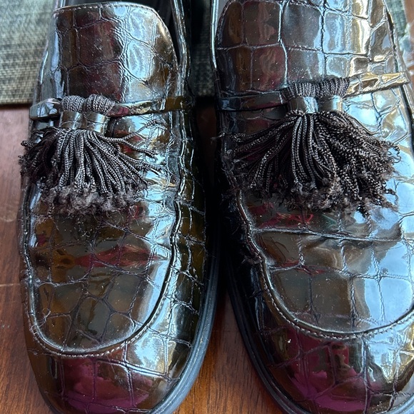 Stuart Weitzman Tassel LoafersWomen’s 7.5 BrownCroc Embossed Leather Block Heel - Picture 13 of 17